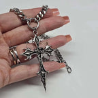 Gothic Rose Cross Pendant Choker Necklace — Stainless Steel