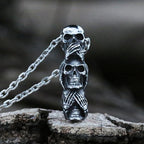 Three Wise Skulls Pendant — Stainless Steel
