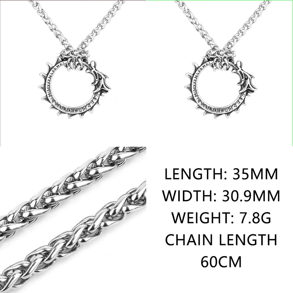 Viking Ouroboros Dragon Necklace — 24 Runes, Stainless Steel