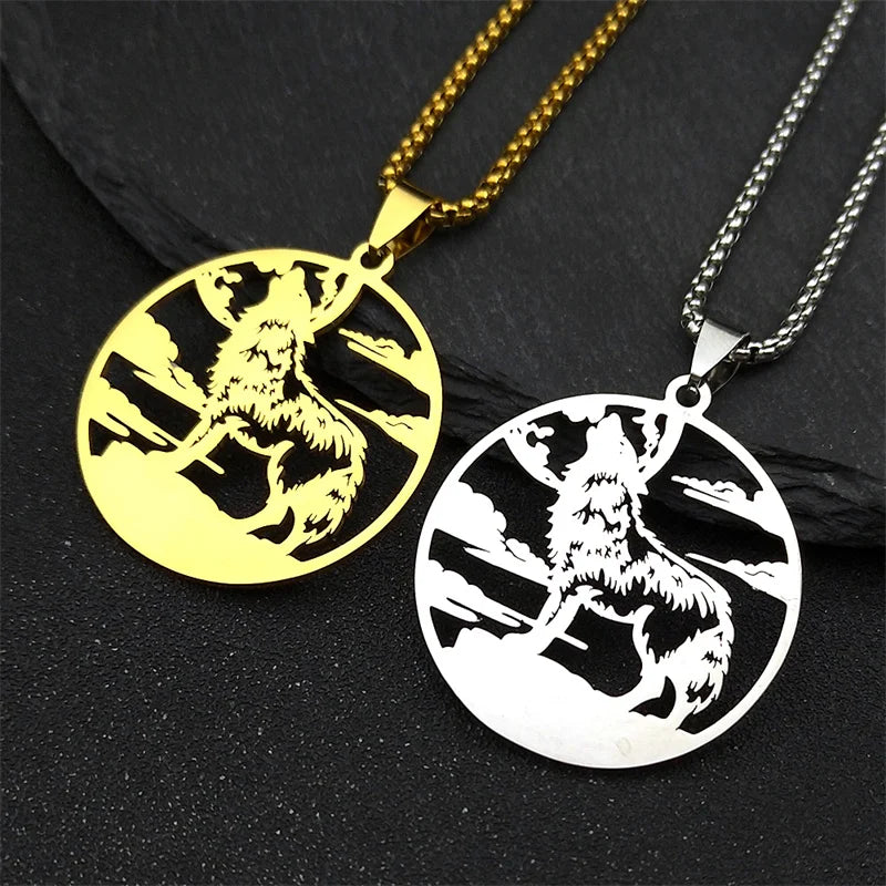 Roar Wolf Crowd Pendant Necklace For Women Men Stainless Steel Gold Silver Color Sky Animal Lover Man Chain Jewelry