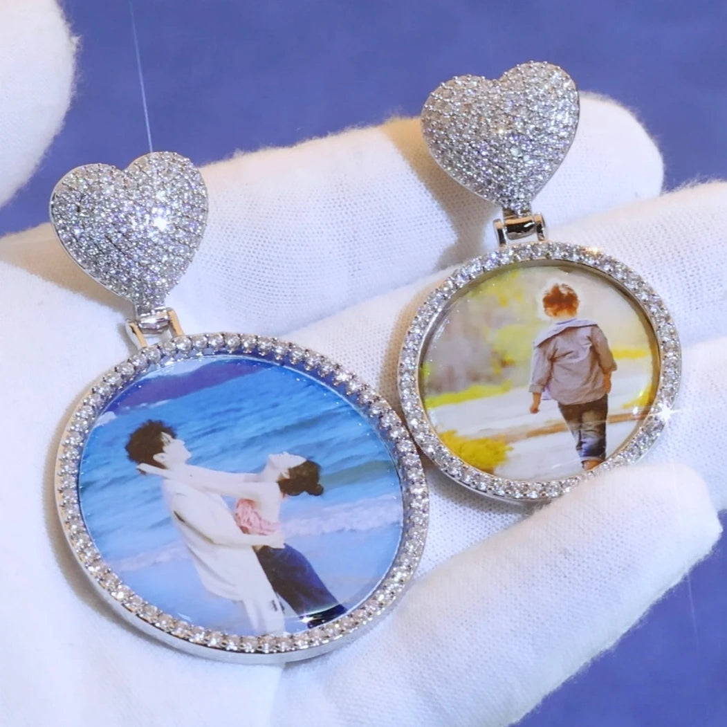 Gold Heart Photo Pendant Necklace 18K Iced Out