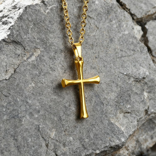 Cross Gold Sweater Chain Necklace — Stainless Steel