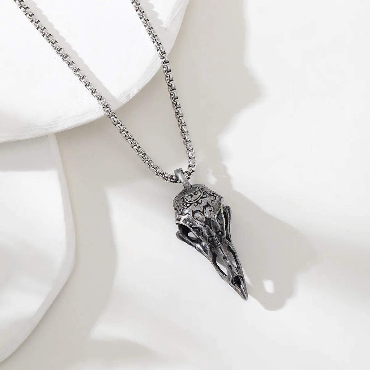 Gothic Crow Skull Pendant Necklace