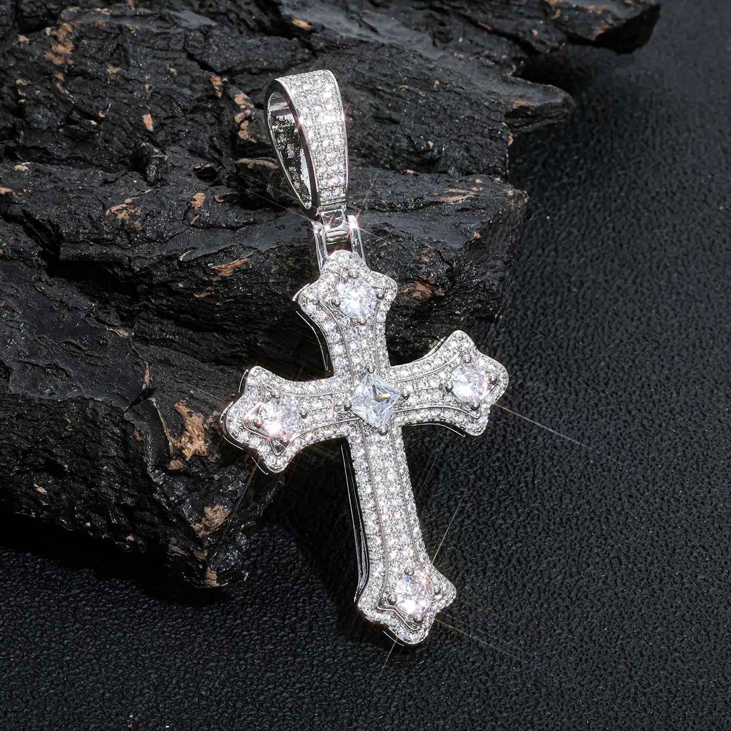 Iced Out Cross Pendant Necklace Jesus CZ