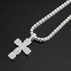 Iced Out Cross Pendant Necklace — 4mm Tennis Chain, Two-Tone