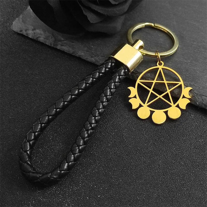 Star Key Gold Pendant Goth Witchcraft Satan Pentagram