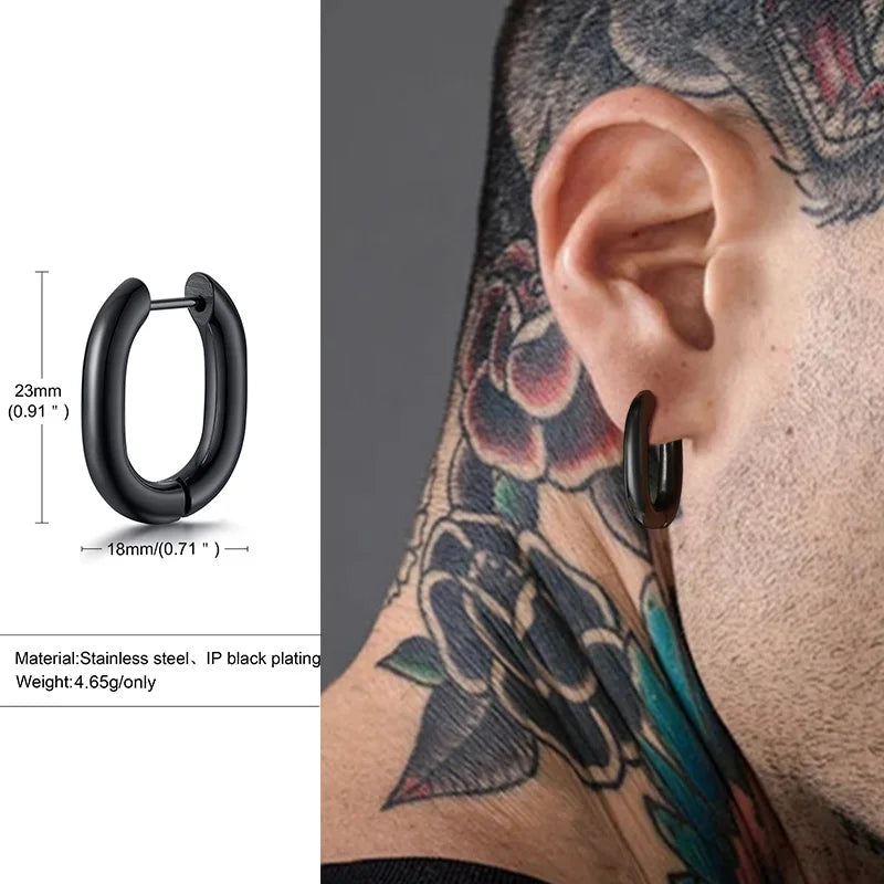 Geometric Octagon Hoop Earrings — Stainless Steel