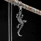 Studded Gecko Pendant Necklace — Stainless Steel