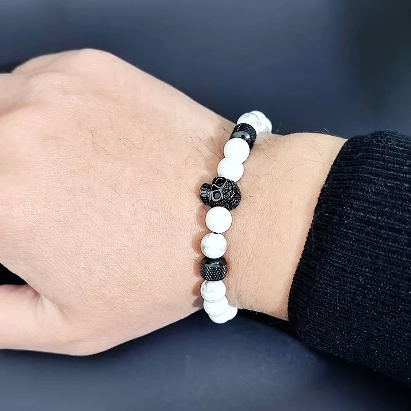 Leopard Head, Crown & Skull Beaded Bracelet — Adjustable, Braided