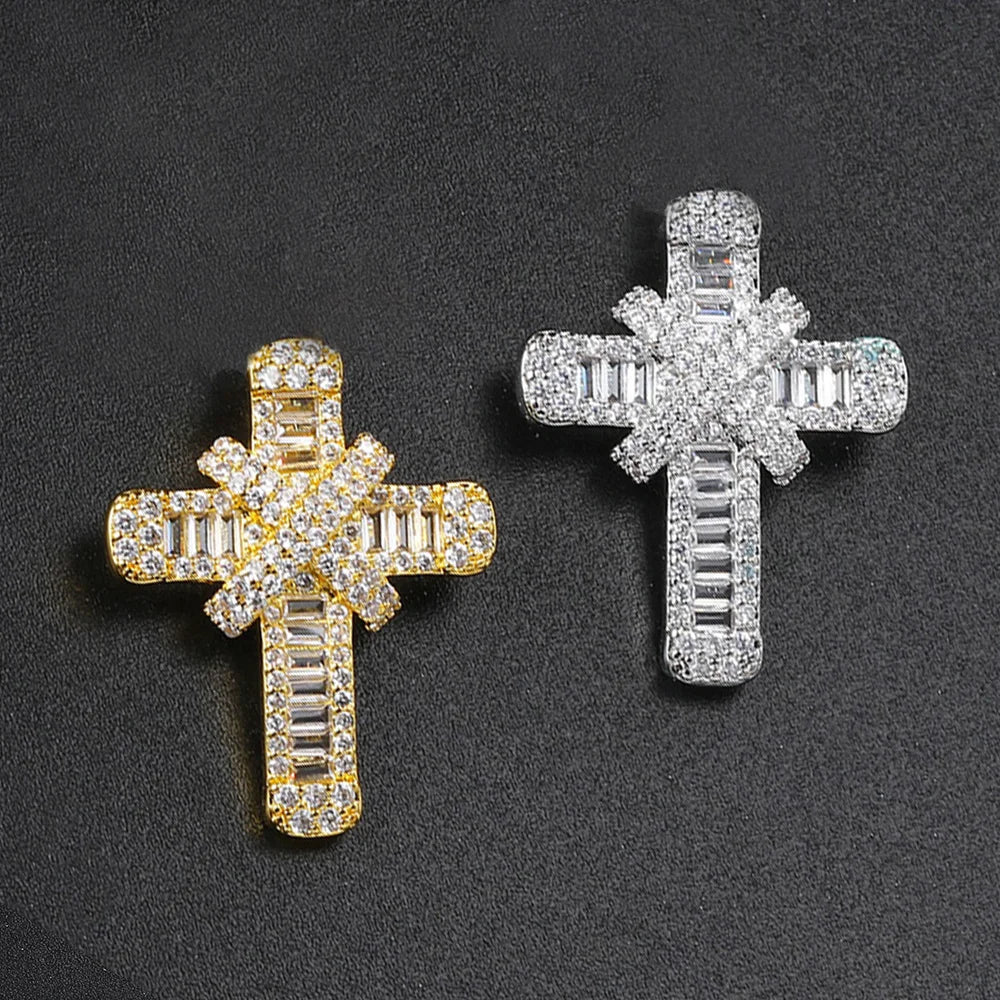 Cross Pendant Rope Box Chain Necklace Iced Out CZ