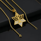 Religious David of Star Hexagram Iced Out Zirconia Pendant Women Gold Color Stainless Steel Necklace for Men Jewish Jewelry Gift