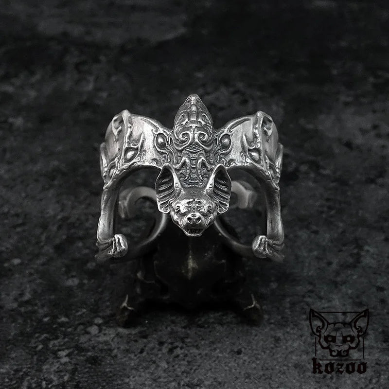 Vintage Relief Pipistrellus Ring Male Personality Hand Accessories Personality Flapping Bats Ring For Men Jewelry Adjustable