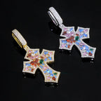 Cross Pendant Necklace Iced Out Colorful CZ