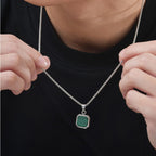 Green Square Stone Pendant — Stainless