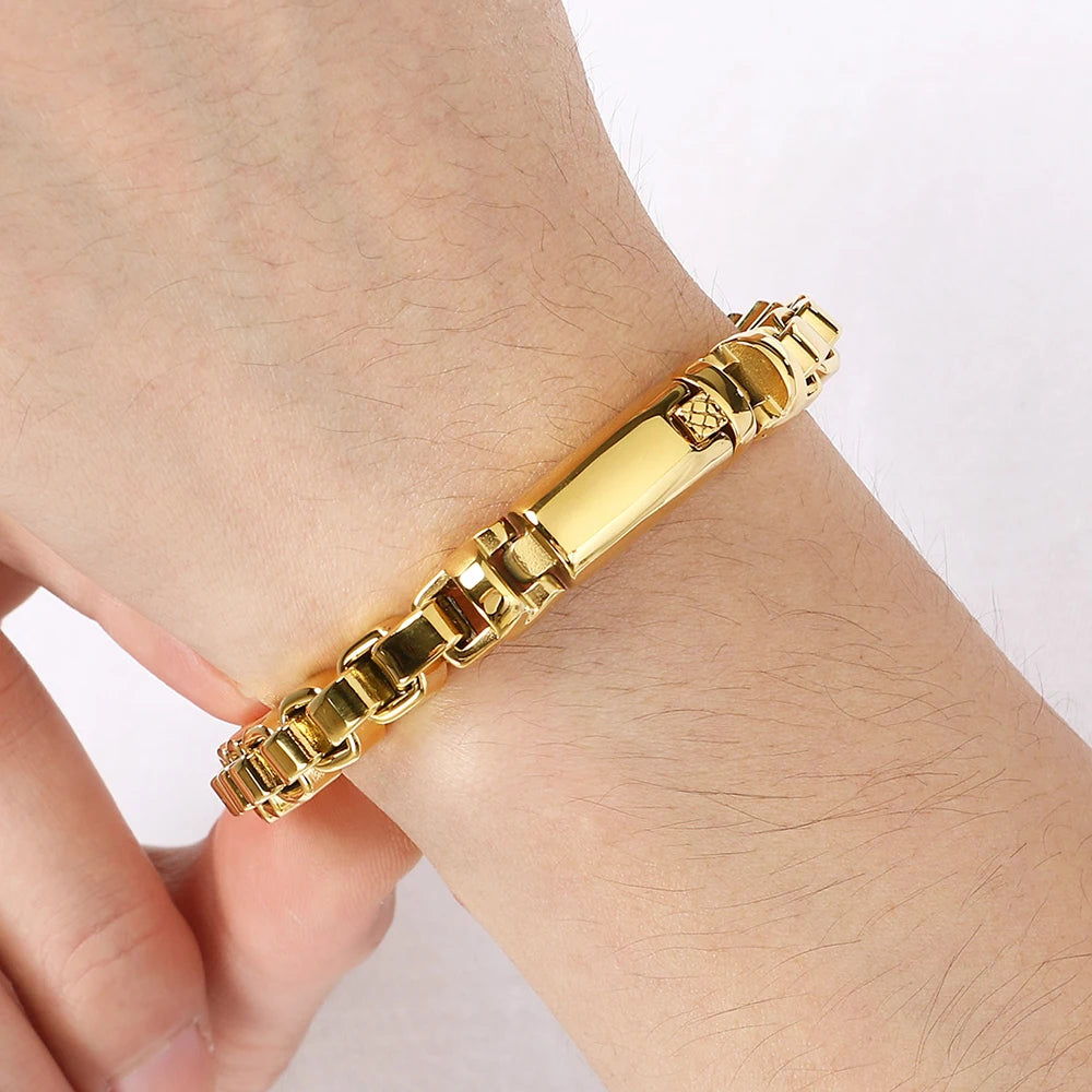 Vintage Cool 316L Stainless Steel Bracelet for Man 8MM Width Box Link Chain Cuff Bangle Classy Mens Boys Birthday