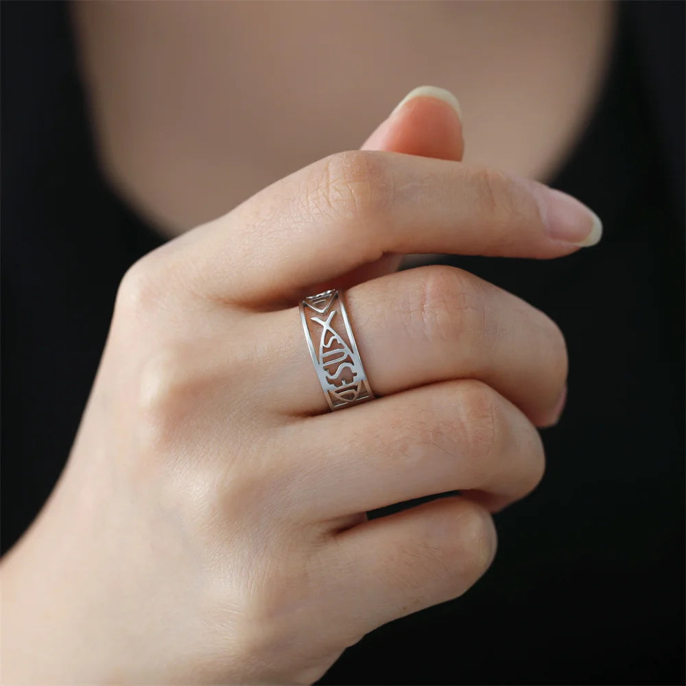 Jesus Fish Ring for Men & Women — Christian, Stainless Steel