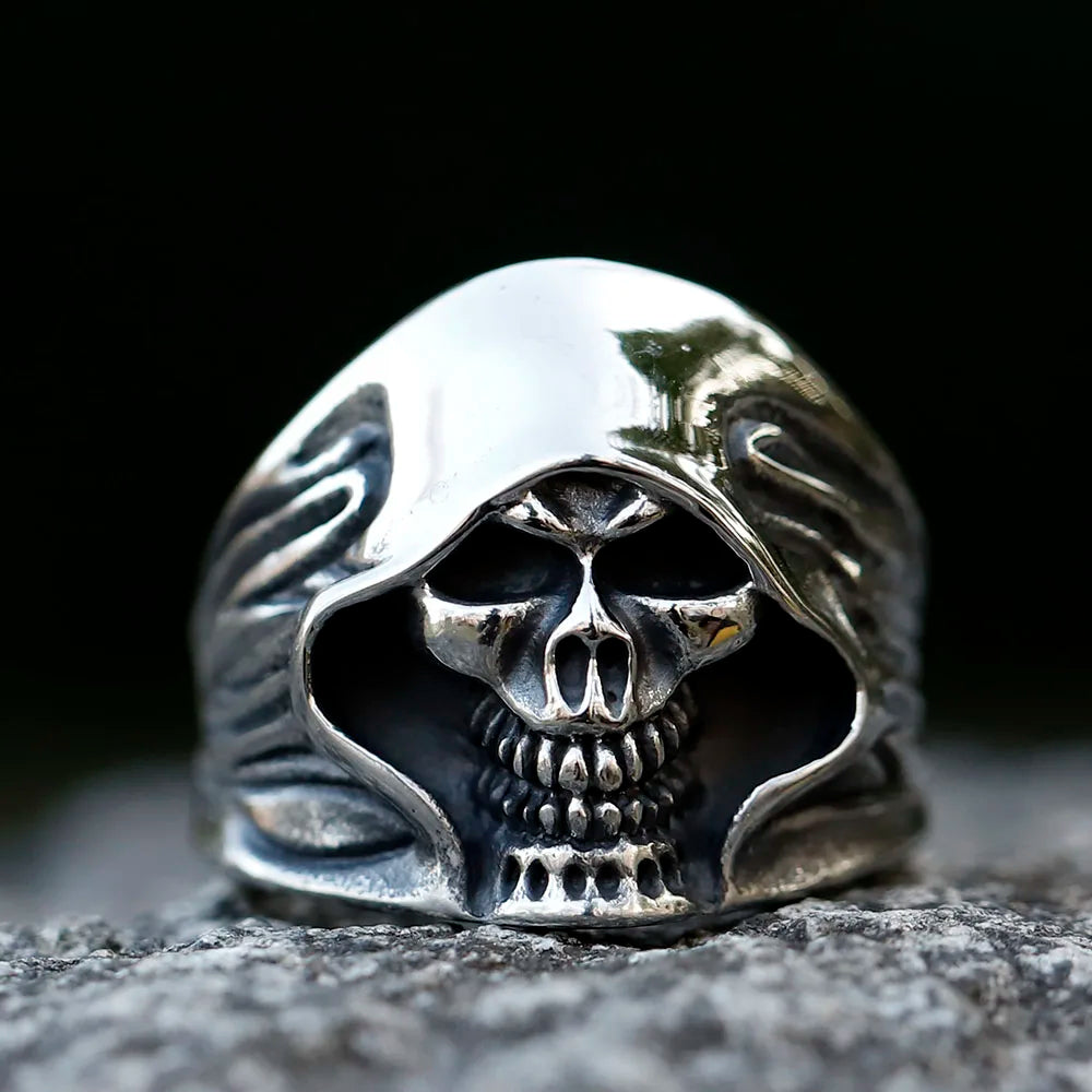 2022 NEW Men's 316L stainless steel ring punk death skull Ring For Men fashion for teen hip hop Halloween Jewelry free