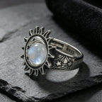 Sun Star Moon Cabochon Ring — Silver-Tone Bohemian