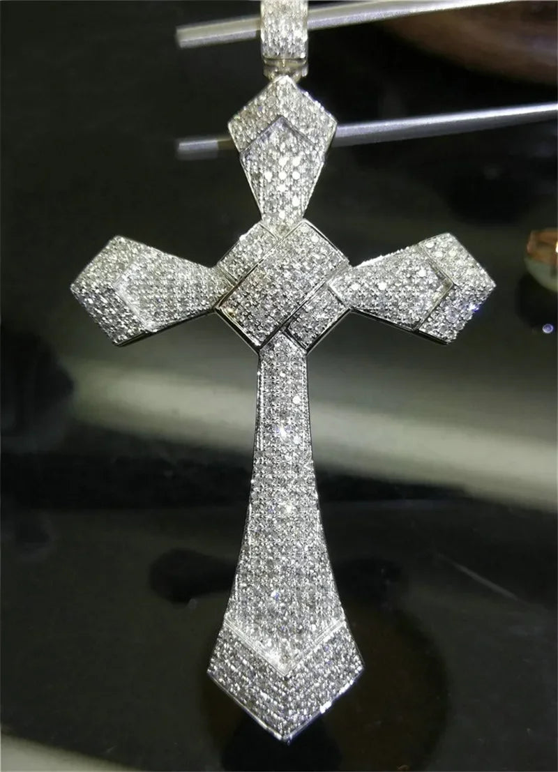 14K White Gold Lab Diamond Cross Pendant Party Wedding Pendants Necklace for Women Men Anniversary Jewelry Gift