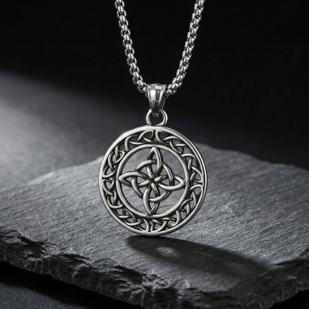 Celtic Knot Round Pendant Necklace — Stainless Steel
