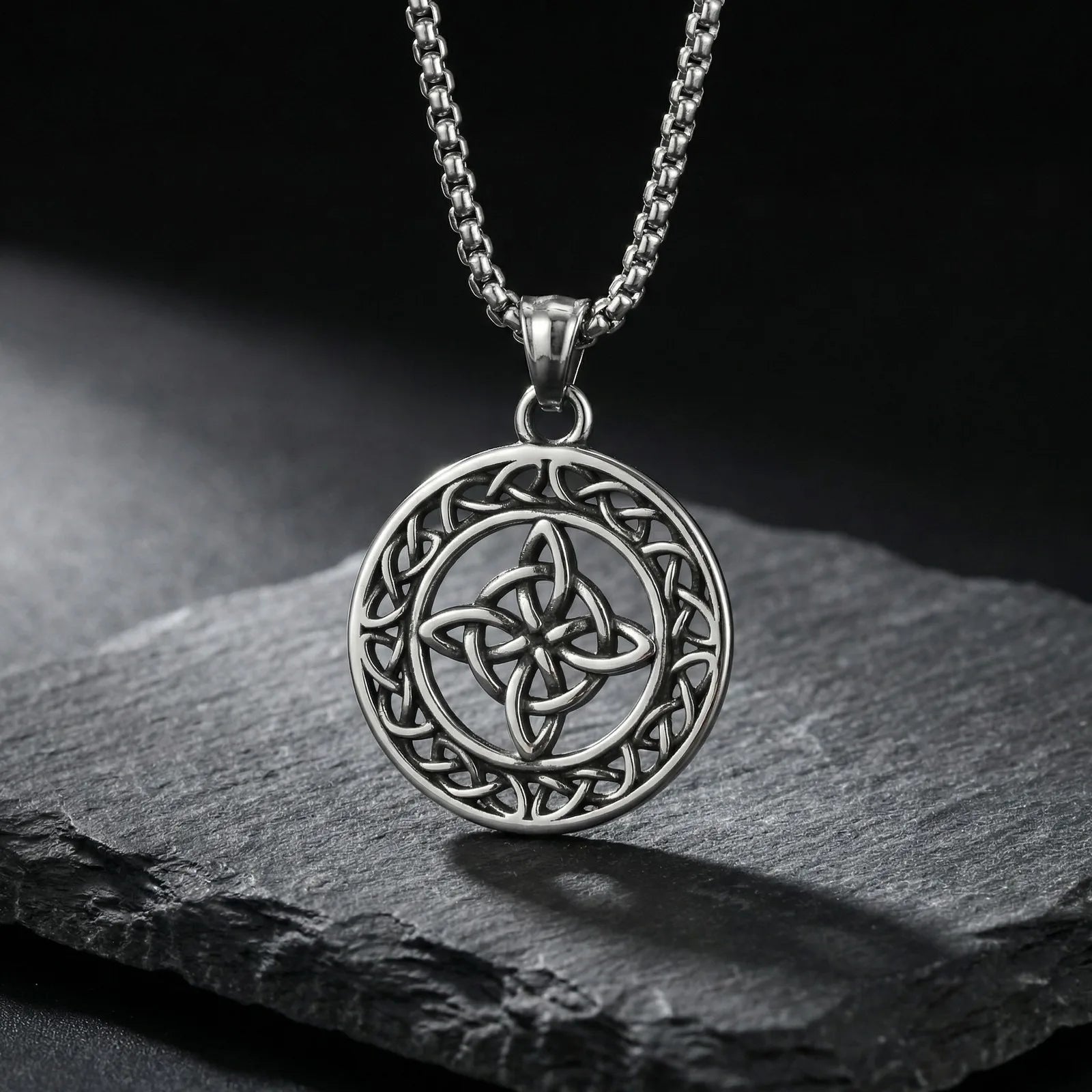 Celtic Knot Round Pendant Necklace — Stainless Steel