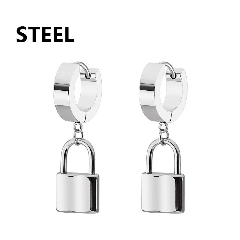 1 pair Fashion Simple Padlock Pendant Stainless steel lock Shaped Stud Earrings For Women Punk Hip Hop Style Ear