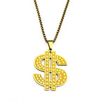 Hip Hop Dollar Money Symbol Necklace Stainless Steel Gold Silver color Rhinestone Pendant Rap Streetwear Chain Jewelry