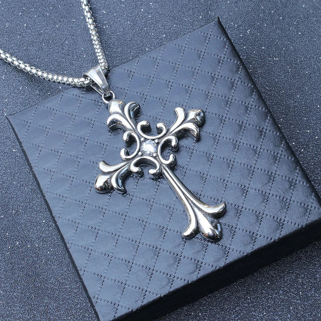Gothic Cross Steel Pendant European American Retro