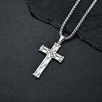 Fashion Double Cross Pendant Jesus Necklace for Men Boy Stainless Steel 24Inch Chain Link Necklaces Male Religious