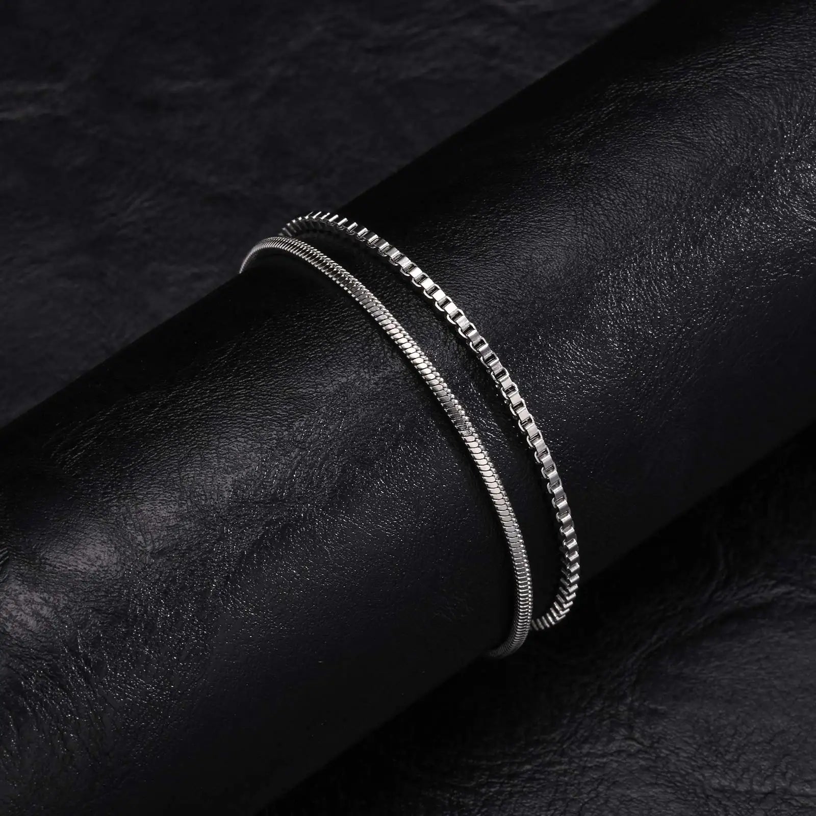 Vnox 2pcs/Set Cuban Figaro Rope Snake Chain Bracelet Set for Men Boys, Gold Black Silver Color Stainless Steel Wristband Jewelry