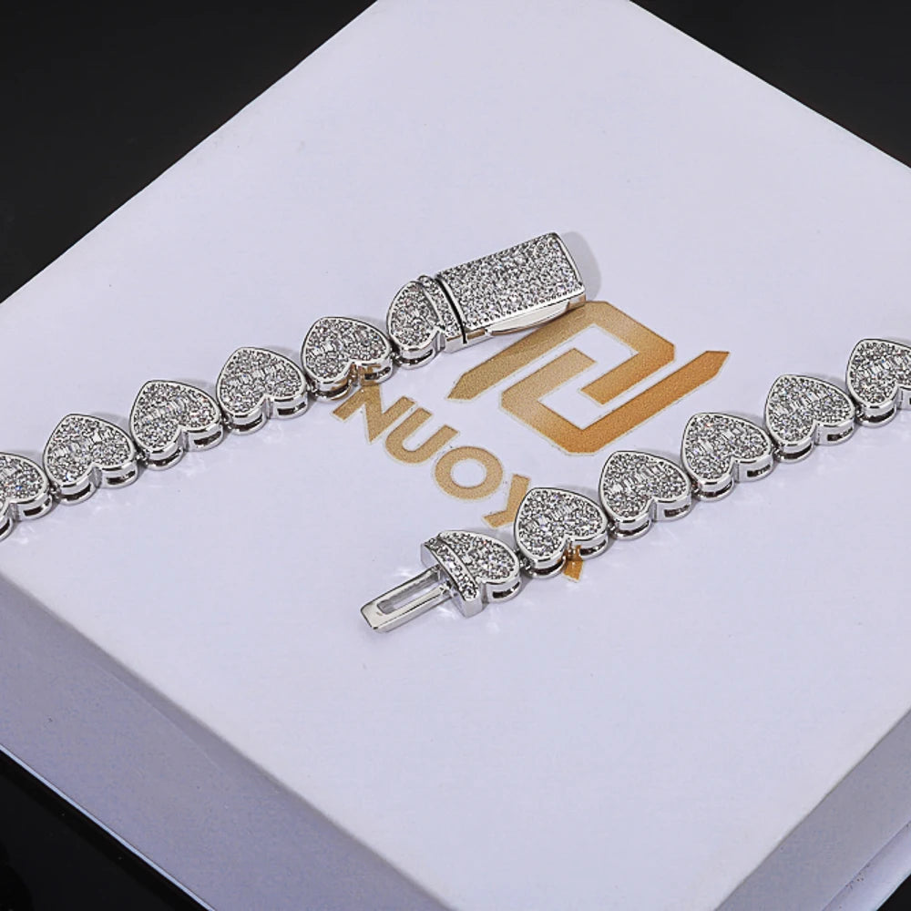 Heart Tennis Bracelet Silver 8MM Baguette Iced Out