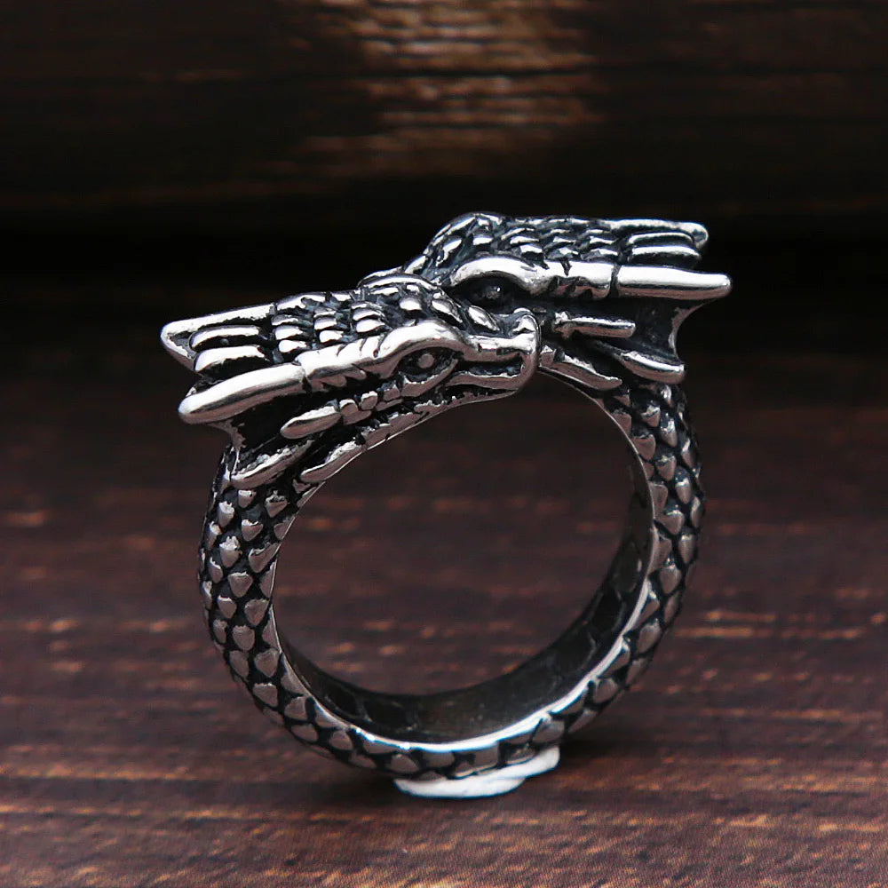 Double Headed Dragon Ring — Stainless Steel