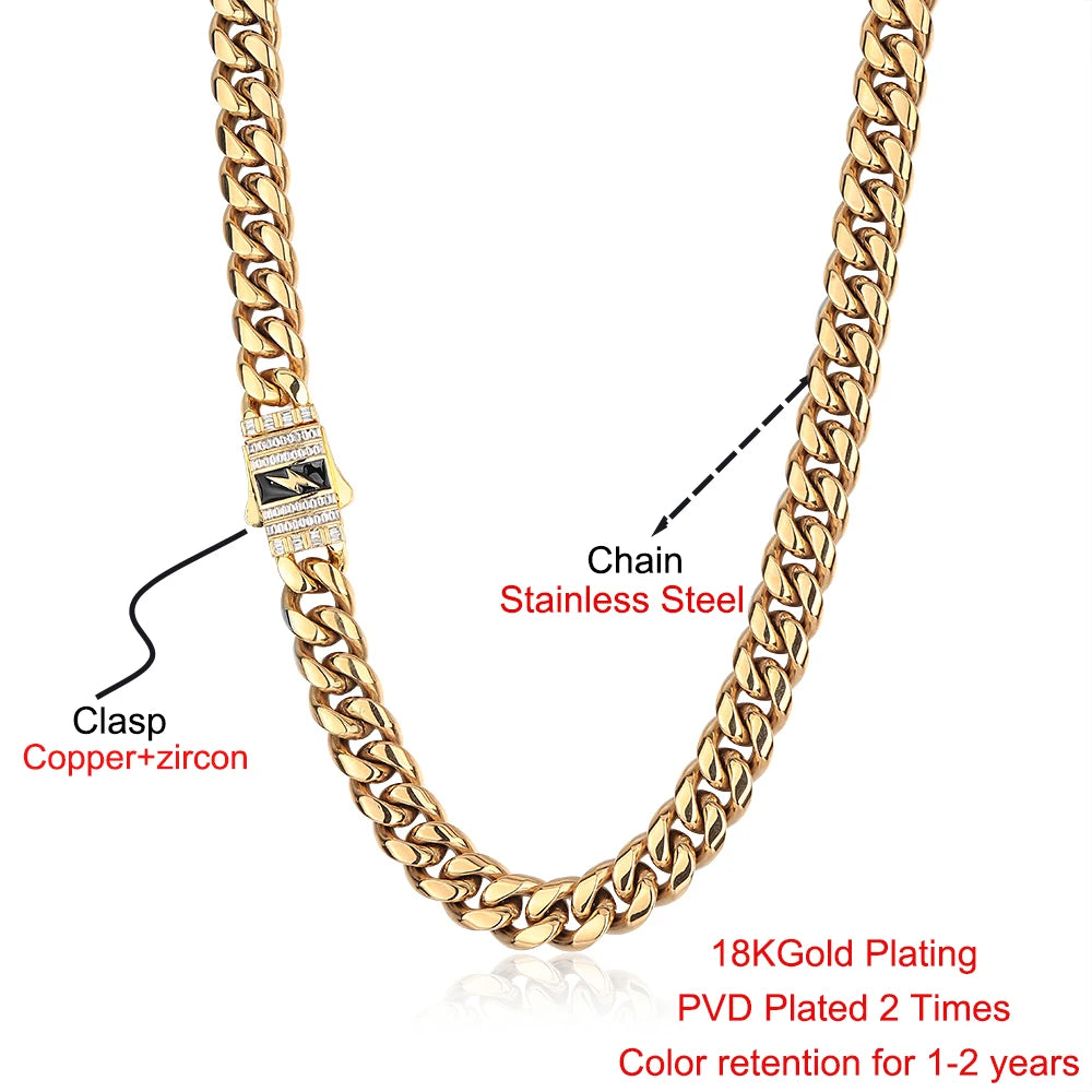 Iced Out Cuban Chain Necklace Stainless Steel 12MM