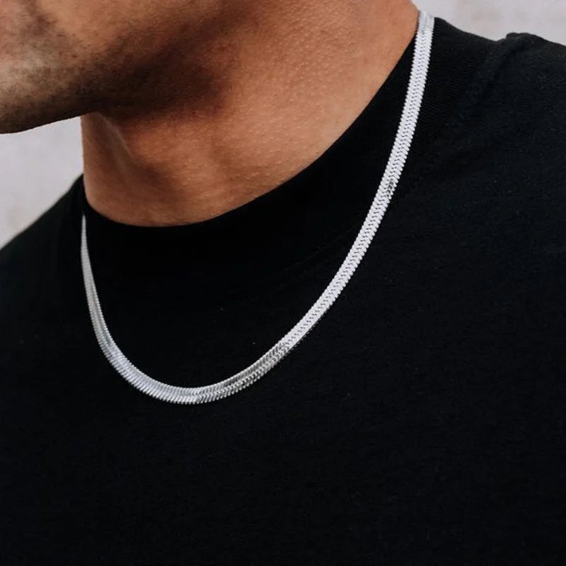 Snake Flat Chain Choker Necklace 5mm — Stainless Steel