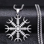 Viking Compass Helm Rune Amulet Necklace Silver Color Stainless Steel Symbol of Protection Necklace Pagan Jewelry