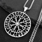 Viking Compass Helm Rune Amulet Necklace Silver Color Stainless Steel Symbol of Protection Necklace Pagan Jewelry