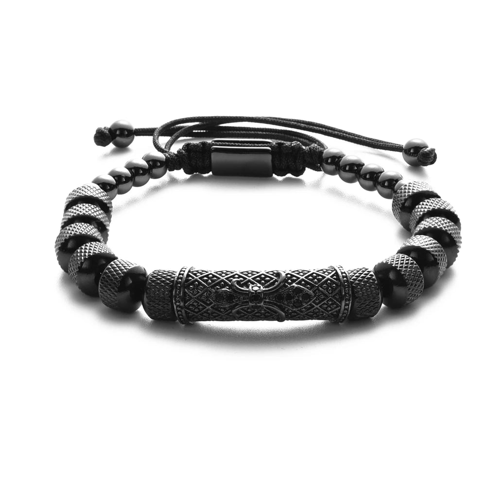 Flower Cross Roman Numeral Bracelet for Men — Stainless Steel