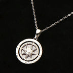 RAPRGOLD 925 Sterling Silver Compass Necklace 6.5mm Sparkly Cubic Zirconia Fashion Pendant Necklaces for Women Men Jewelry Gift