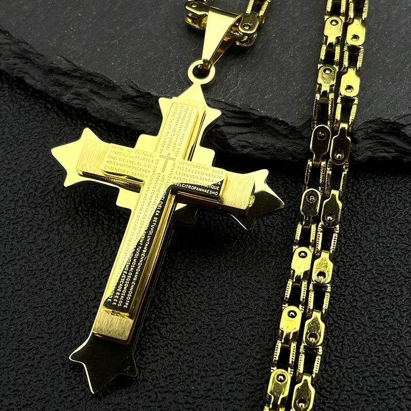 Simple Christian Cross Pendant Necklace Amulet — Stainless Steel