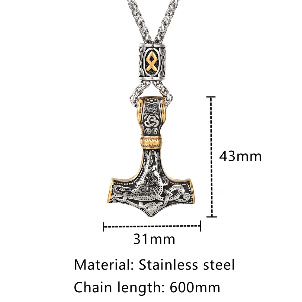 Thor's Hammer Mjolnir Pendant Necklace — Gold-Tone