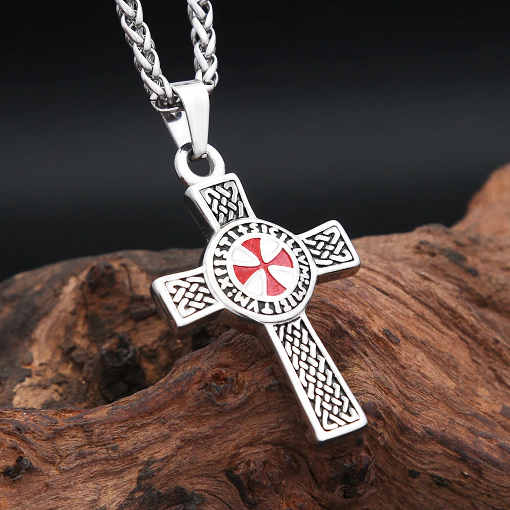 Red Cross Shield Pendant — Stainless Steel