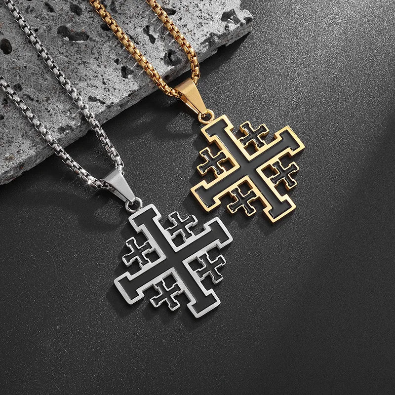 Templar Cross Steel Pendant Vintage Jerusalem