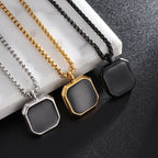 Stainless Steel Square Black Natural Stone Necklace Beautiful Geometric Polygon Pendant for Women Casual Punk Jewelry
