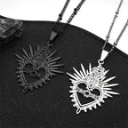 Sacred Heart Enamel Pendant — Black Stainless