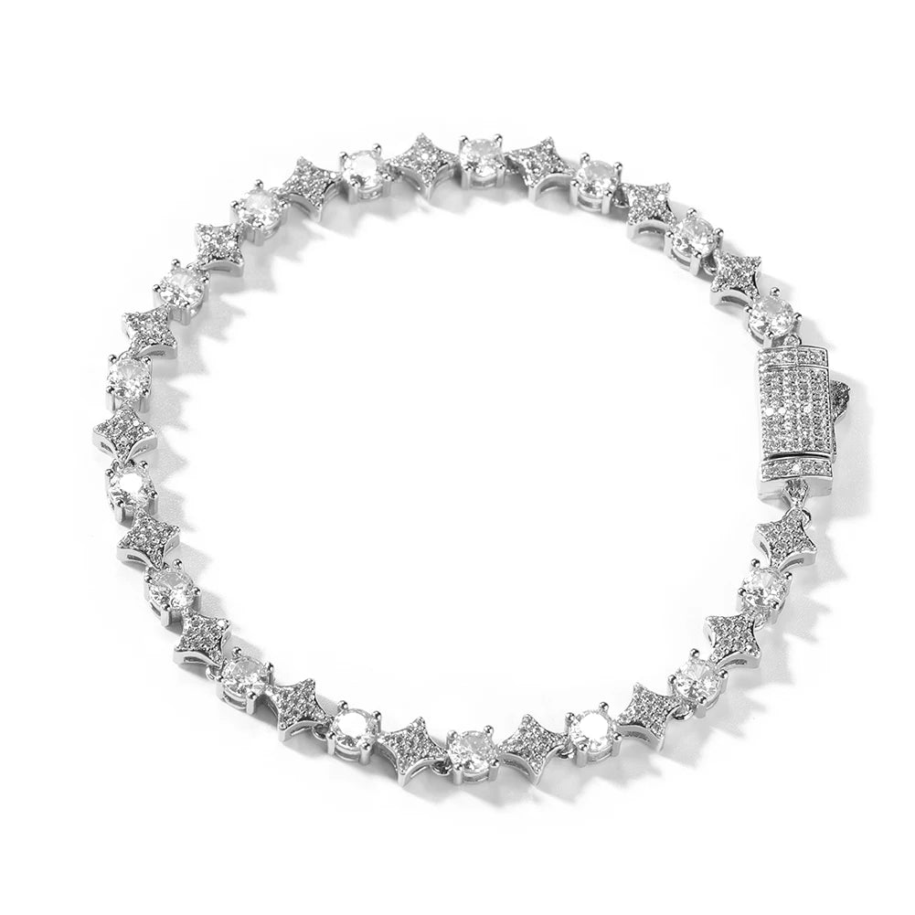 TBTK Mixed Sprkling Quadrangular Star Tennis Chain Necklace Round Cut Iced Out Cubic Zirconia Bracelet HipHop Jewelry For Gift