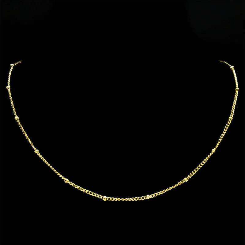 Length 60cm Ball Bead Chain Necklace for Women Men Stainless Steel Gold Sliver Black Color Fashion Jewelry Accessories