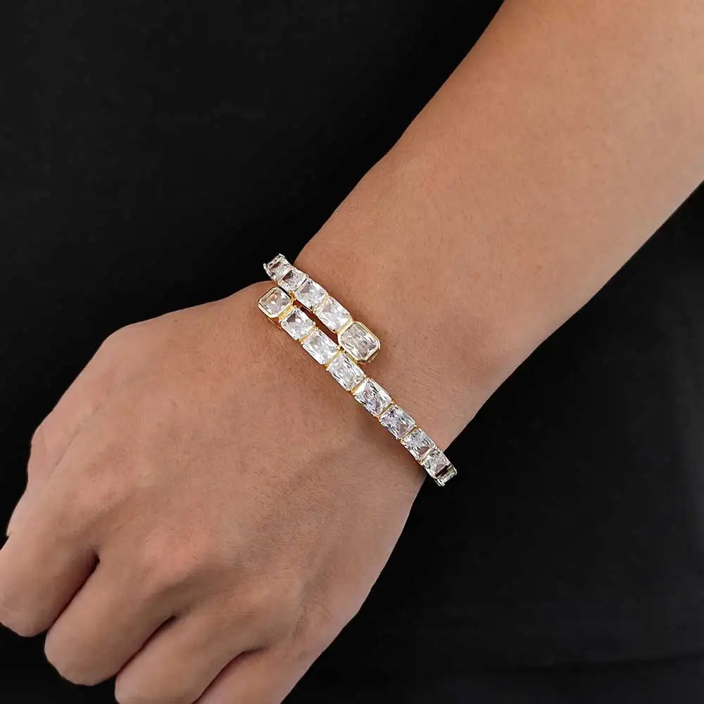 Iced Out Rectangle Bracelet Stainless Steel CZ