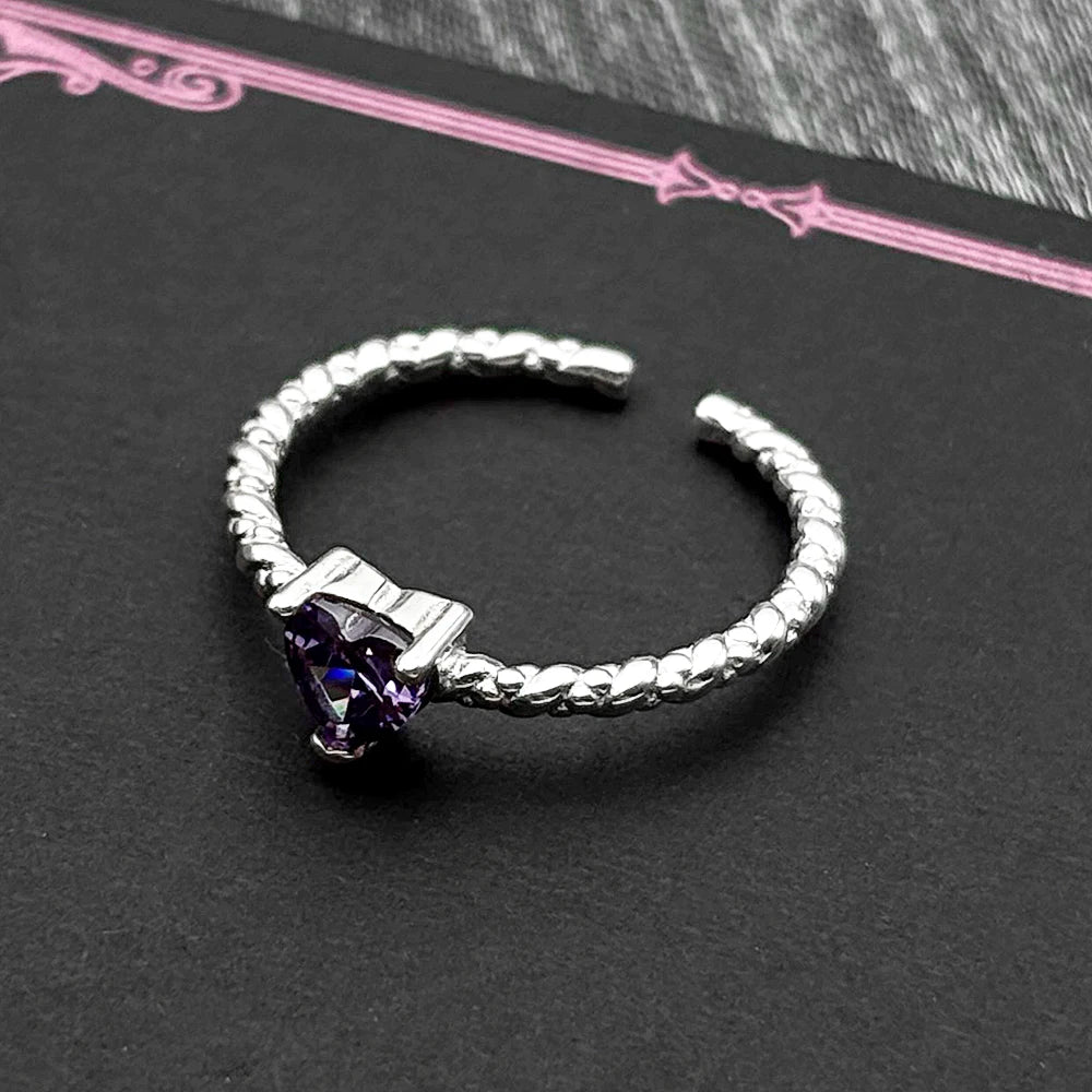 Heart Silver Ring Sterling Inlaid Shiny Purple