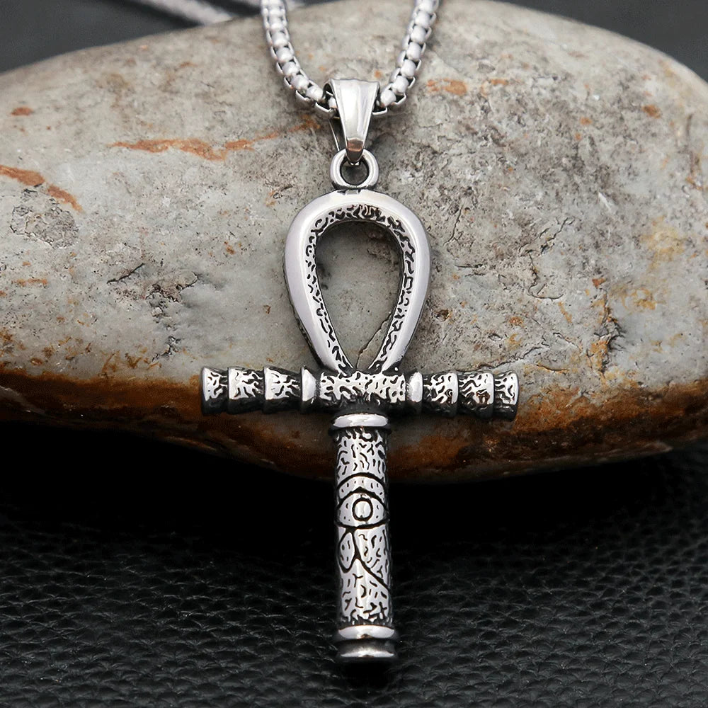 Cross Anubis Steel Pendant Vintage Egyptian Eye