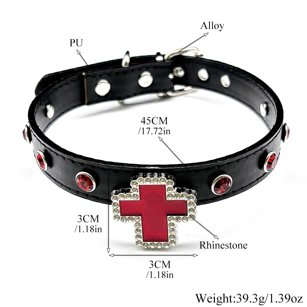 Gothic Cross Leather Choker Necklace